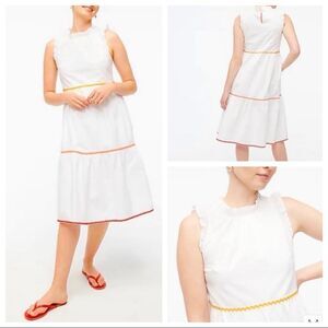 J Crew White Sleeveless Tiered Dress with Colorful Trim Sz 2 NWOT